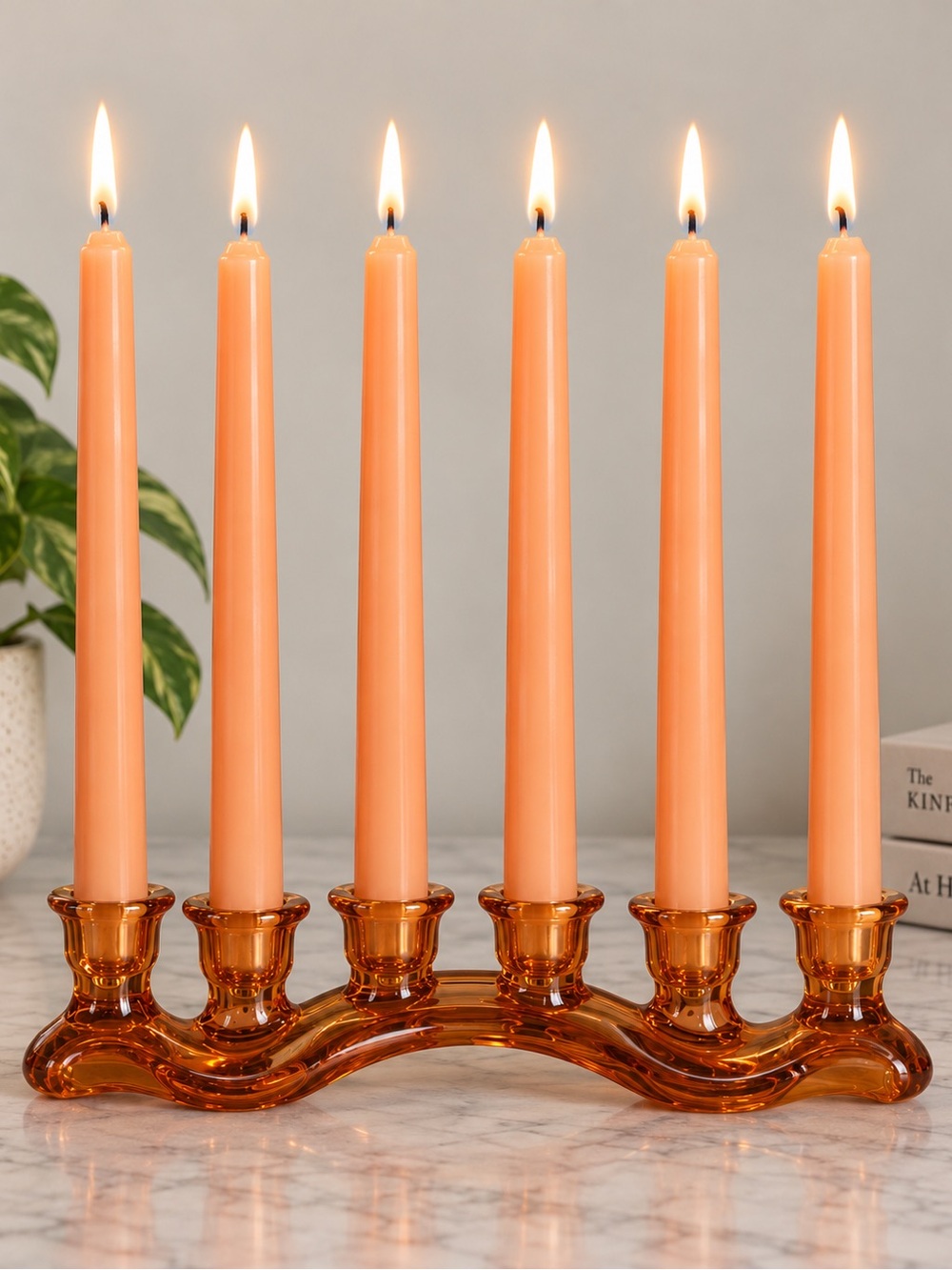 Lot of 6 Vintage Candles Taper Dinner 8" Peach Candle-Lite Unscented NWT